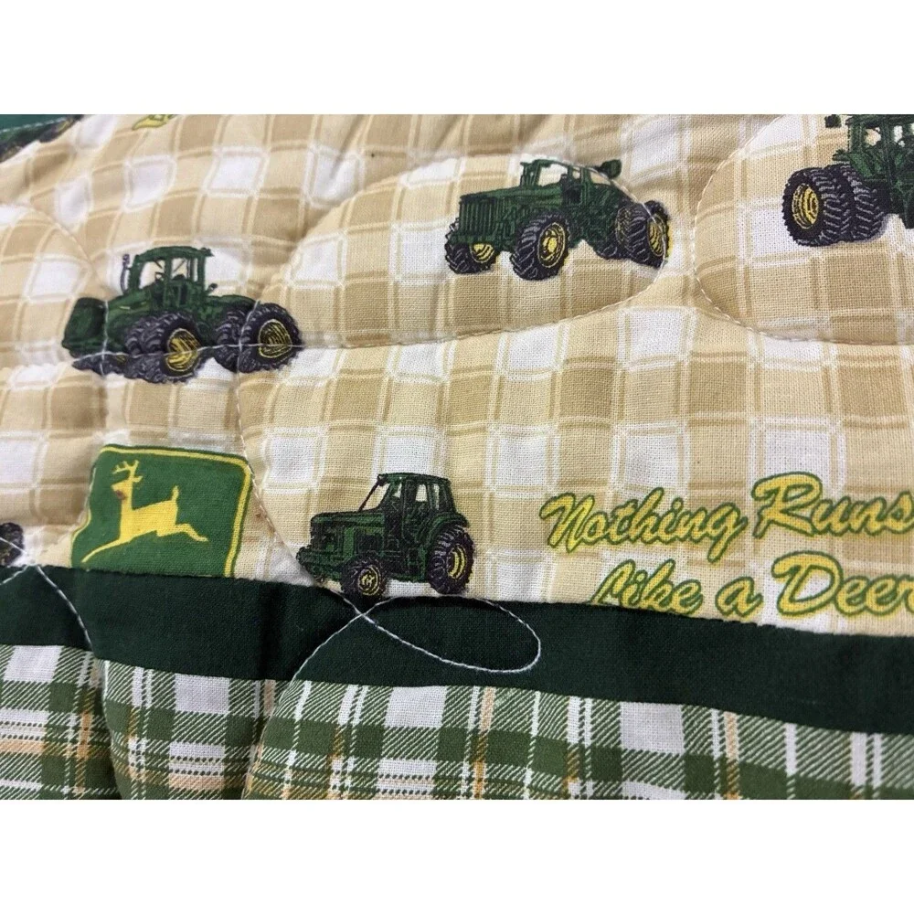 Handmade John Deere Patchwork Quilt Farm Tractor Baby Toddler Lap Blanket 43x60